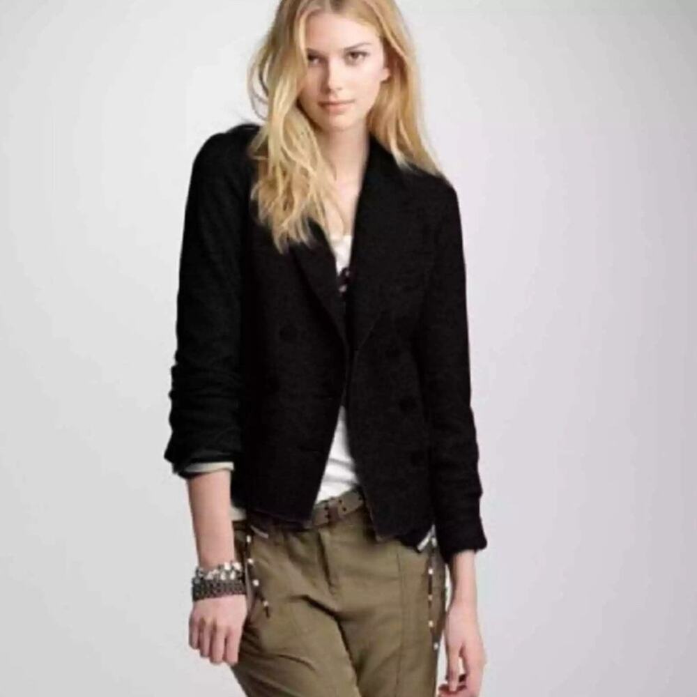J. Crew Black Double Breasted 100% Wool Long Sleeve Preppy Blazer Jacket Size 2